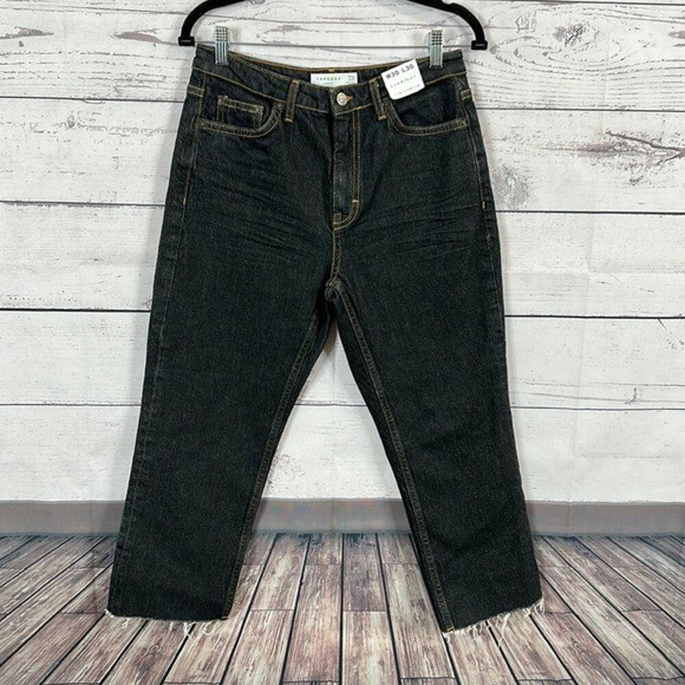 Top Shop Jeans Womens 8 Dark Wash Straight Crop Raw hem High‎ Rise Modern NWT